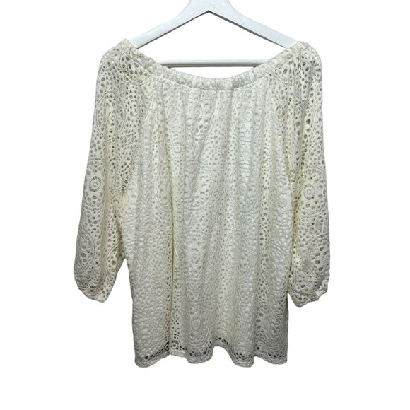 Leo & Nicole Plus XXL Peasant Blouse Lace Boho Cottagecore Cream Tunic Top - Picture 4 of 13